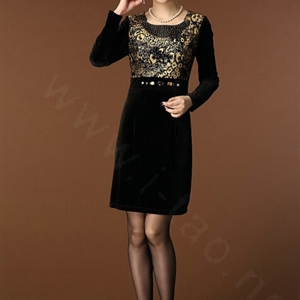 Temperament Dresses Winter Women Sparkly Leopard Print Plus Size Diamond - Gold