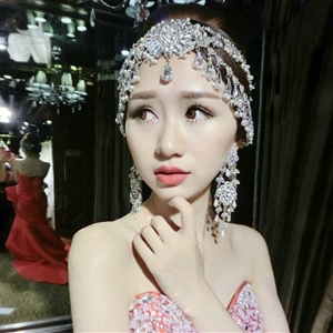 Beautiful Rhinestone Tassel Bohemia Bridal Teardrop Frontlet Stage Headband Hair Accessories - White