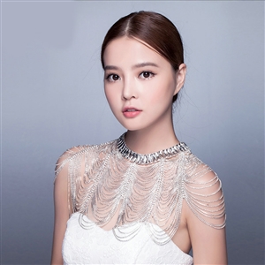 Beautiful Rhinestone Zircon Bridal Necklace Wedding Stage Tassel Shoulder Chain Accessories