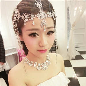 Exaggerated Rhinestone Tassel Bohemia Bridal Frontlet Stage Headband Hair Accessories - White