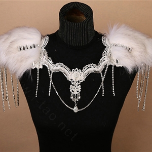 Personality Bridal Fox Fur Crystal Lace Shoulder Chain Sexy Queen Wedding Accessories - White