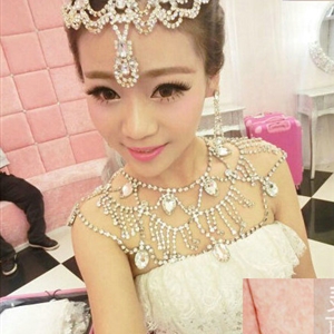 Simple Rhinestone Zircon Bridal Necklace Wedding Stage Tassel Shoulder Chain Accessories