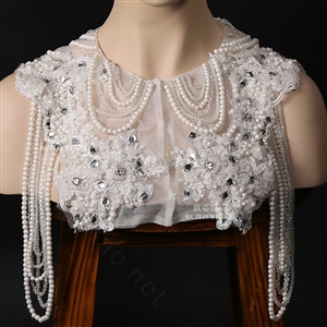 Top Quality Bridal Lace Flower Crystal Beads Pearls Tassel Wedding Shoulder Chain Accessories