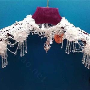 Vintage Bridal Lace Flower Crystal Beads Tassel Queen Wedding Shoulder Chain Accessories - White