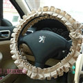 Bowknot Checked Fold Lace Flax Car Steering Wheel Covers 15 inch 38CM - Coffee