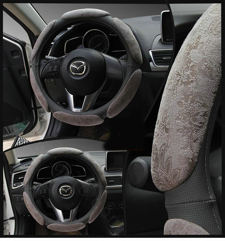 thumbnail interactive-video image 1 of Universal 15" Carbon Fiber & Faux Leather Steering Wheel Cover - Black, Anti-Slip 1 of 4