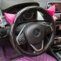 Cute Ears Universal Car Steering Wheel Covers Diamond-shaped PU Leather 15 inch - Black Rose