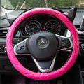 Cute Ears Universal Car Steering Wheel Covers Diamond-shaped PU Leather 15 inch - Rose Black