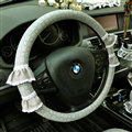 Cute Female Plaid Lace Fold Car Steering Wheel Covers Cotton 15 inch 38CM - Green