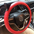 Ears Ostrich Grain PU Leather Universal Car Steering Wheel Covers 15 inch - Red Black