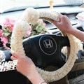 Elegant Flower Lace Fold Car Steering Wheel Covers Cotton 15 inch 38CM - Beige
