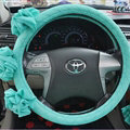 Female Stereo Flower Cotton Universal Auto Steering Wheel Covers 15 inch 38CM - Mint Green