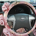 Female Stereo Flower Cotton Universal Auto Steering Wheel Covers 15 inch 38CM - Pink