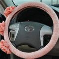 Female Stereo Flower Lace Universal Auto Steering Wheel Covers 15 inch 38CM - Pink