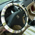 High Quality Stripe Flax Universal Auto Steering Wheel Covers 15 inch 38CM - Green