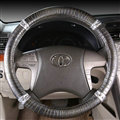 Man Crocodile Pattern Rivet Car Steering Wheel Covers Bright Leather 15 inch 38CM - Gray