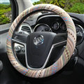 National Style Stripe Floral Flax Universal Car Steering Wheel Covers 15 inch 38CM - Beige