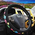 Personalized Flower Leather Universal Car Steering Wheel Covers 15 inch - Black