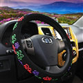 Personalized Hollow Flower Leather Universal Car Steering Wheel Covers 15 inch - Black