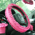 Princess Style Bowknot Lace Car Steering Wheel Covers Cotton 15 inch 38CM - Rose
