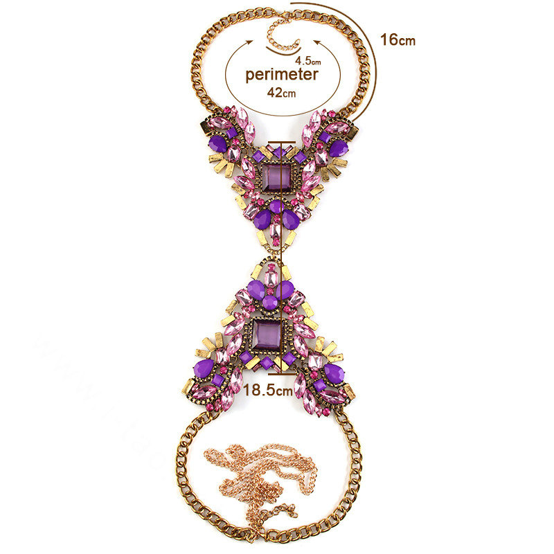 Alloy Rhinestone Flower Pendant Bib Necklace Bikini Beach Dress Decro Body Chain Jewelry - Purple