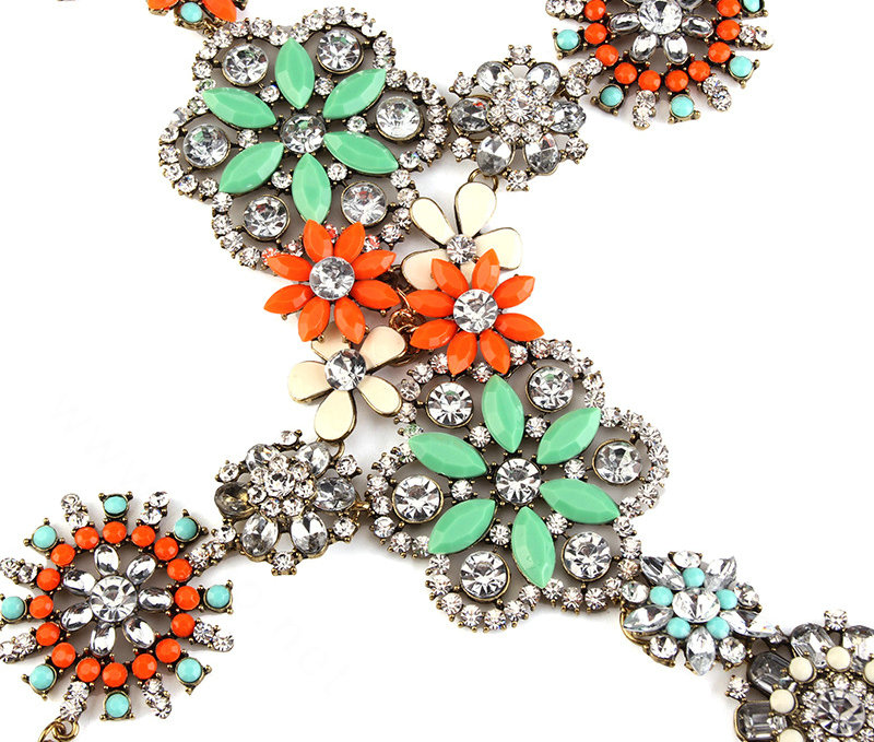 Alloy Rhinestone Flower Pendant Gem Necklace Bikini Beach Dress Decro Body Chain Jewelry - Colorful