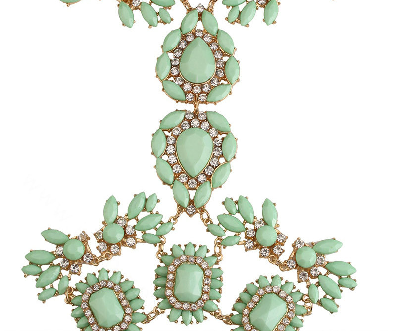 Alloy Rhinestone Flower Pendant Gem Necklace Bikini Beach Dress Decro Body Chain Jewelry - Green