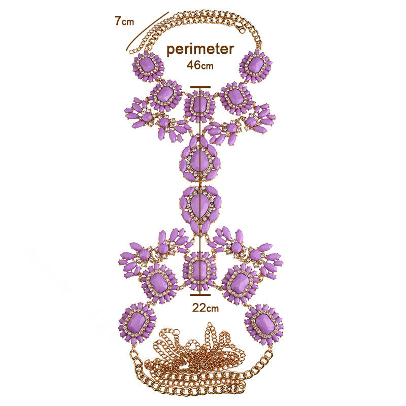 Alloy Rhinestone Flower Pendant Gem Necklace Bikini Beach Dress Decro Body Chain Jewelry - Purple