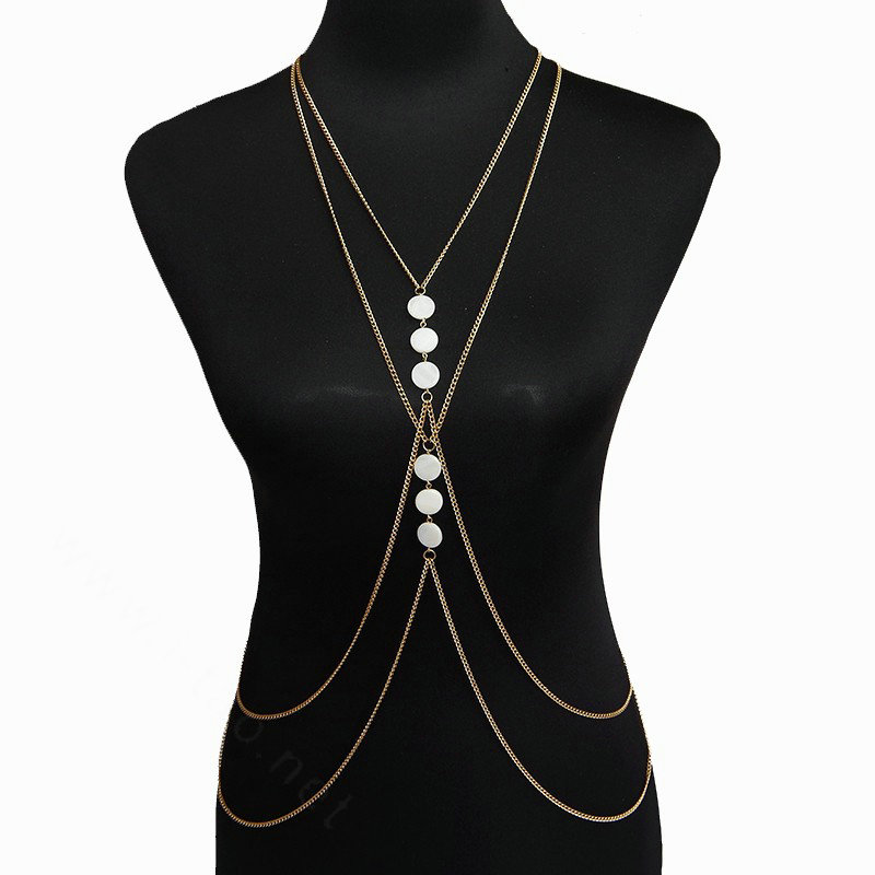 Bling Beaded Crystal Body Chain Bikini Beach Party Long Necklace Jewelry - Gold