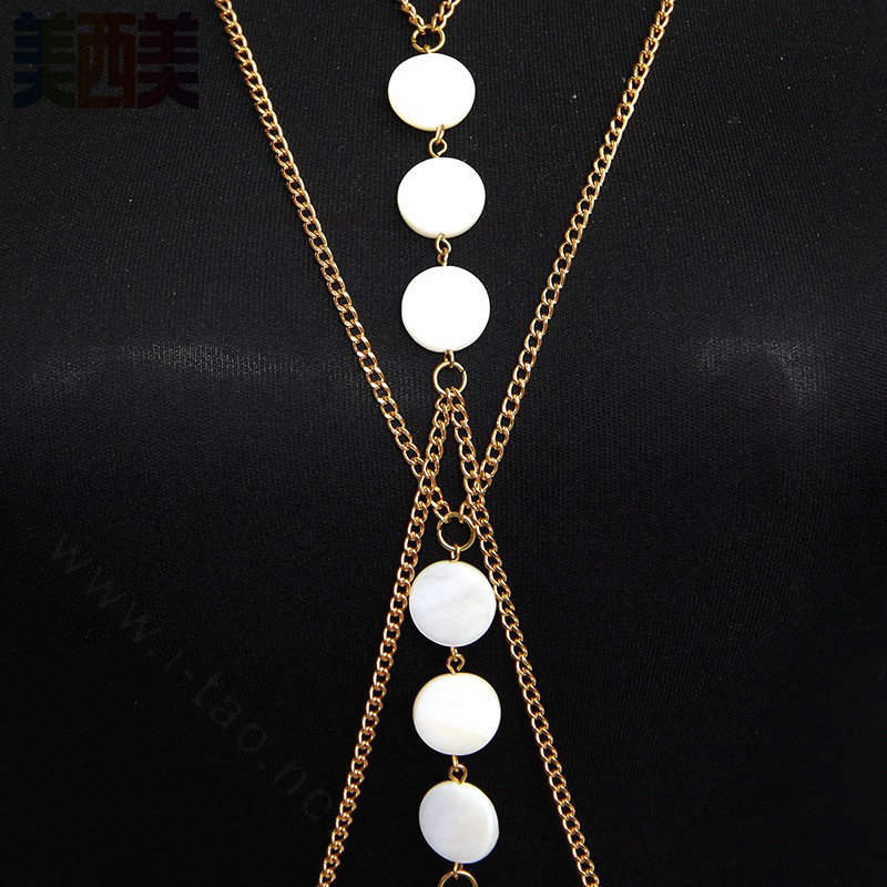 Bling Beaded Crystal Body Chain Bikini Beach Party Long Necklace Jewelry - Gold