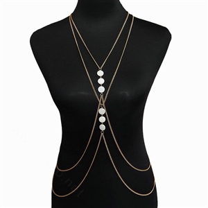 Bling Beaded Crystal Body Chain Bikini Beach Party Long Necklace Jewelry - Gold