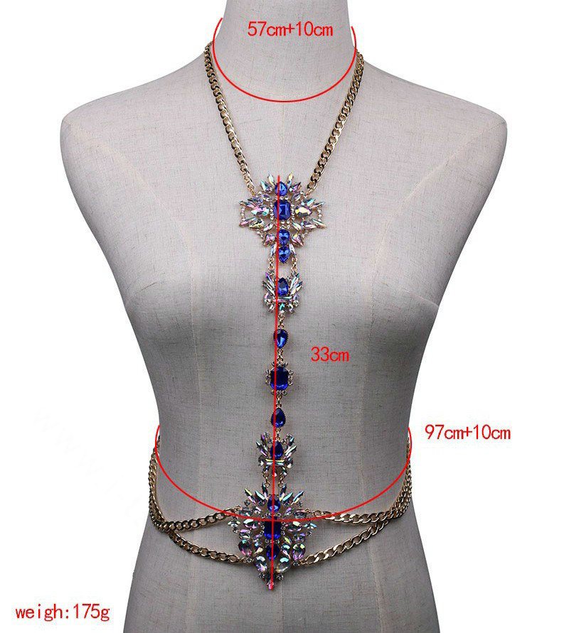 Bling Rhinestone Crystal Body Chain Bikini Beach Party Swimsuit Necklace Jewelry - Blue