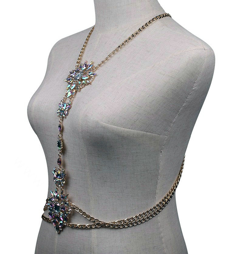 Bling Rhinestone Crystal Body Chain Bikini Beach Party Swimsuit Necklace Jewelry - White