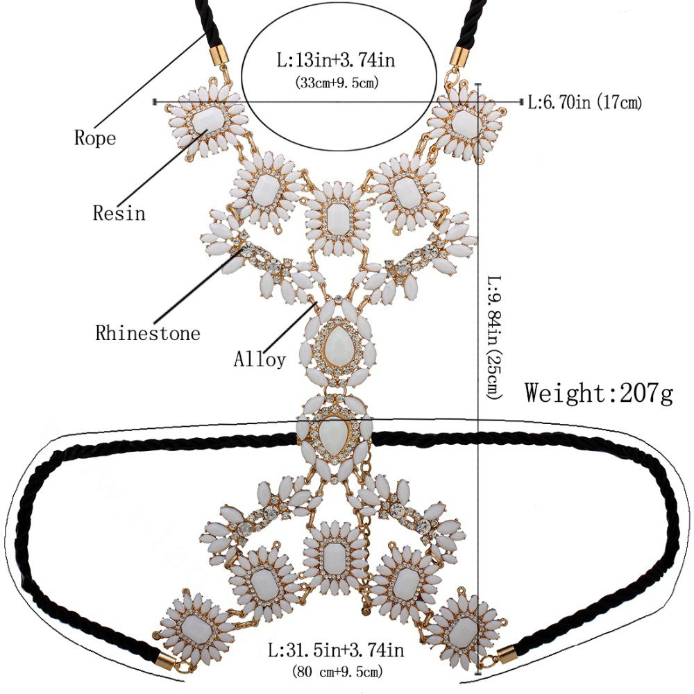 Bling Rhinestone Flower Belly Body Chain Bikini Beach Party Decro Necklace Jewelry - White