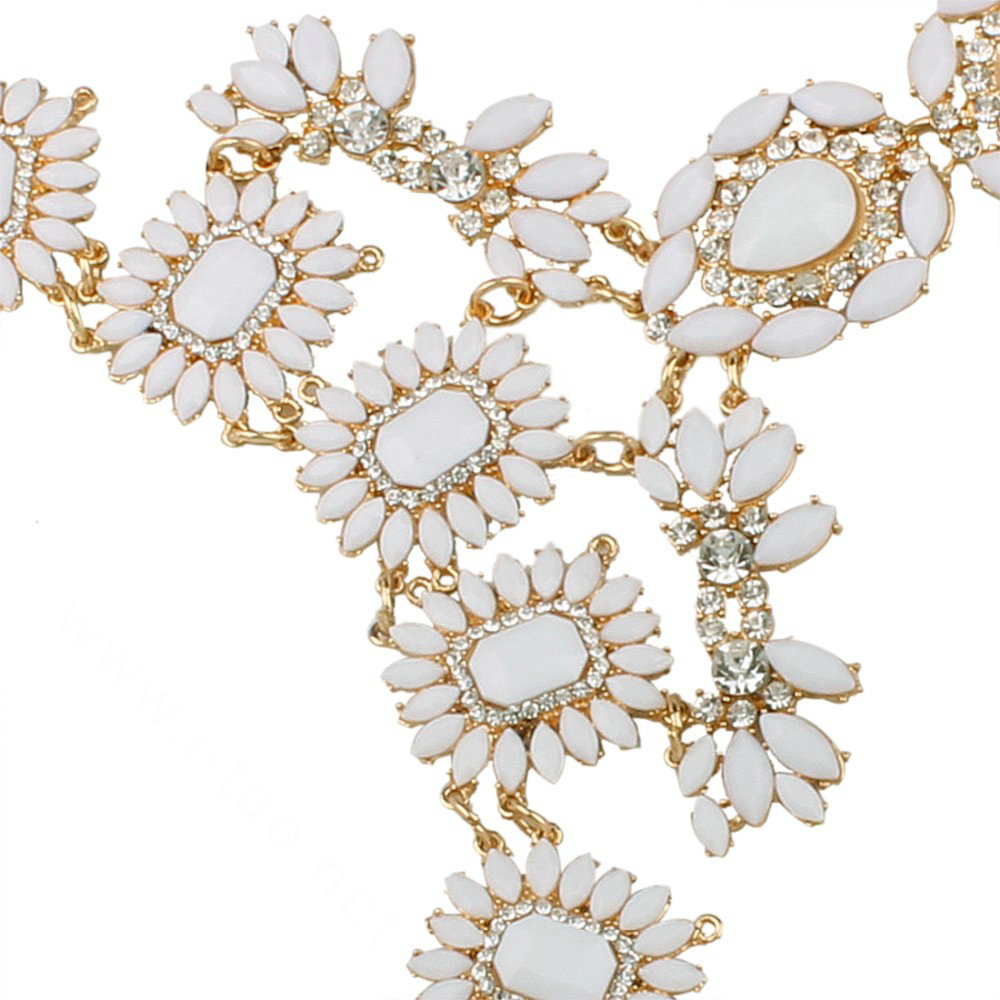 Bling Rhinestone Flower Belly Body Chain Bikini Beach Party Decro Necklace Jewelry - White