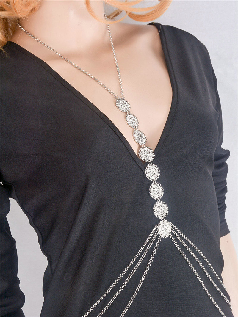 Bohemia Bikini Beach Alloy Sequins Waist Body Chains Dress Decro Necklace Jewelry - Sliver