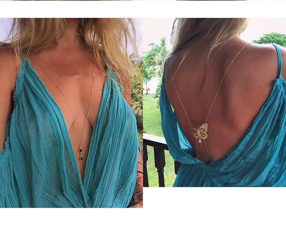 Butterfly 14K Crystal Waist Body Chains Bikini Beach Dress Decro Necklace Jewelry - Gold