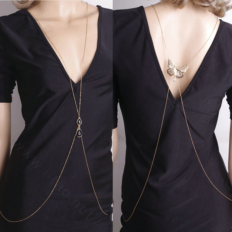 Butterfly 14K Crystal Waist Body Chains Bikini Beach Dress Decro Necklace Jewelry - Gold