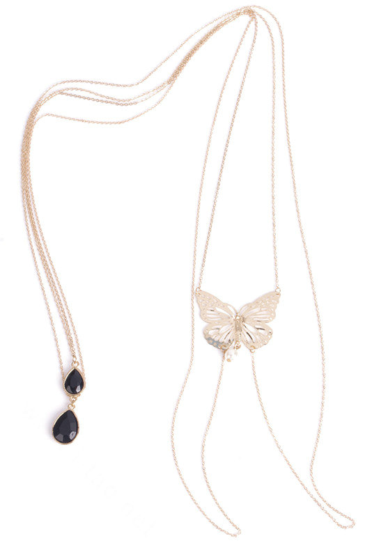 Butterfly 14K Crystal Waist Body Chains Bikini Beach Dress Decro Necklace Jewelry - Gold