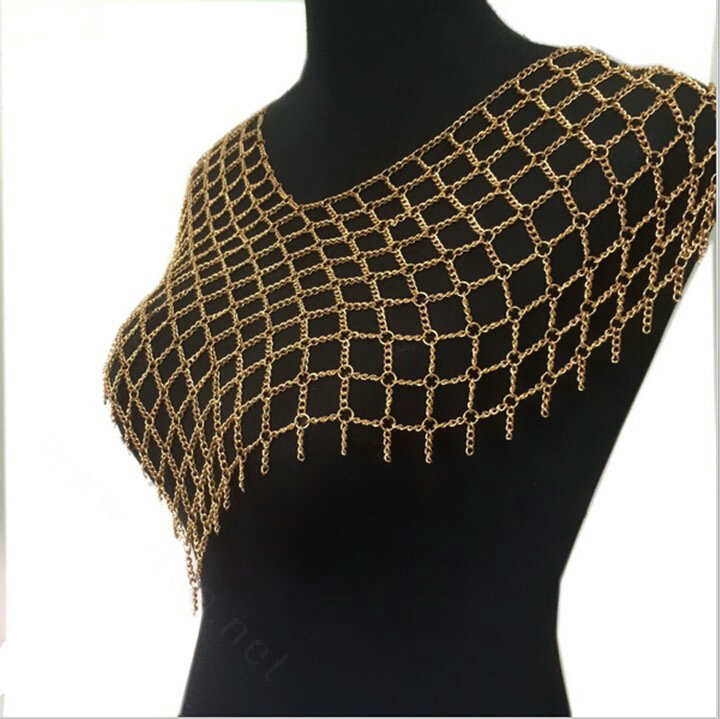 Calssic Alloy Mesh Shawl Shoulder Necklace Showgirl Body Chains Jewelry - Gun black