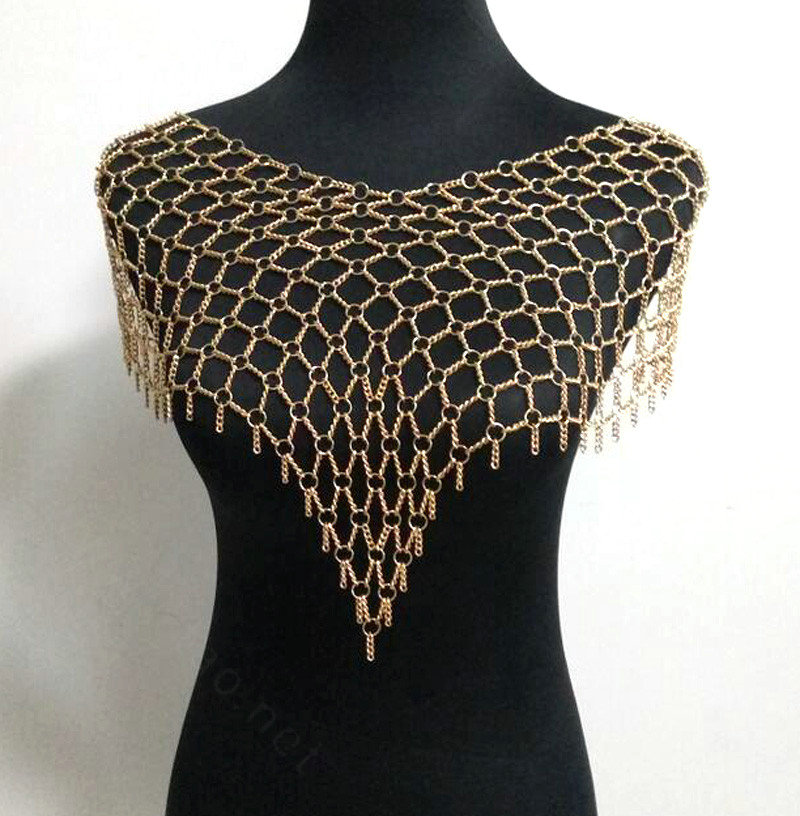 Calssic Alloy Mesh Shawl Shoulder Necklace Showgirl Body Chains Jewelry - Sliver
