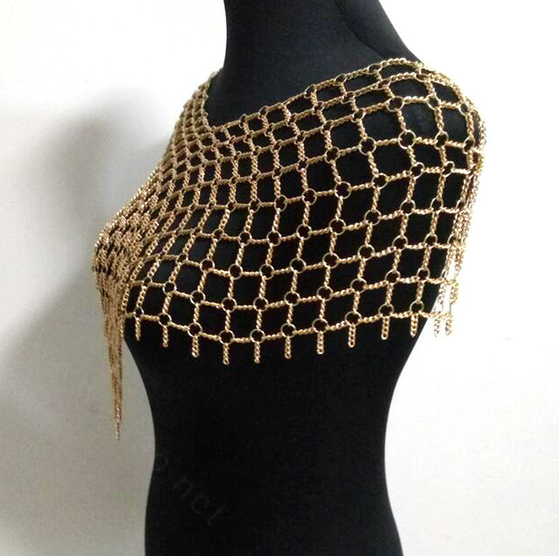 Calssic Alloy Mesh Shawl Shoulder Necklace Showgirl Body Chains Jewelry - Sliver