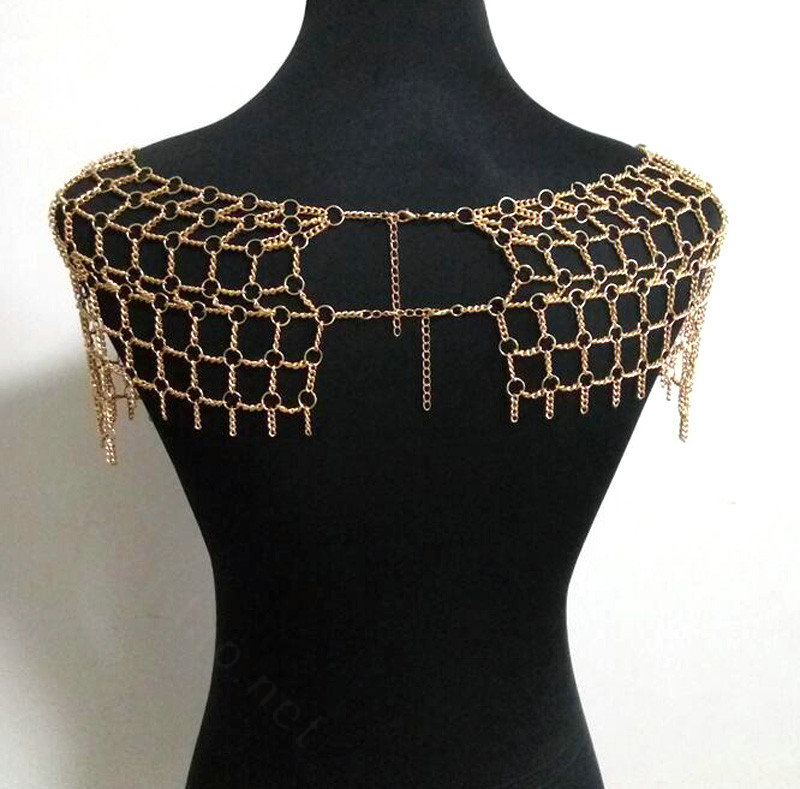Calssic Alloy Mesh Shawl Shoulder Necklace Showgirl Body Chains Jewelry - Sliver