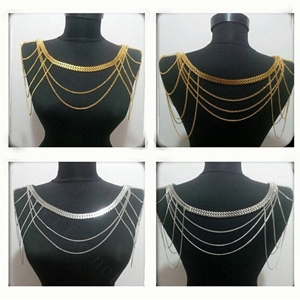 Calssic Alloy Shoulder Necklace Multilayer Tassels Body Chains Punk Jewelry - Gold
