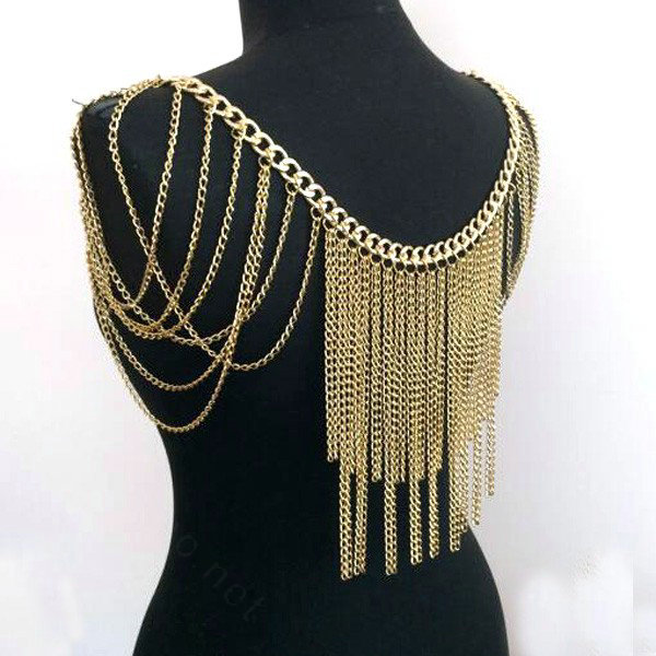 Calssic Alloy Shoulder Necklace Showgirl Multi layer Heavy Tassel Body Chains Jewelry - Gold