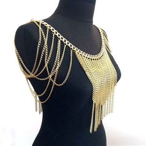 Calssic Alloy Shoulder Necklace Showgirl Multi layer Heavy Tassel Body Chains Jewelry - Gold
