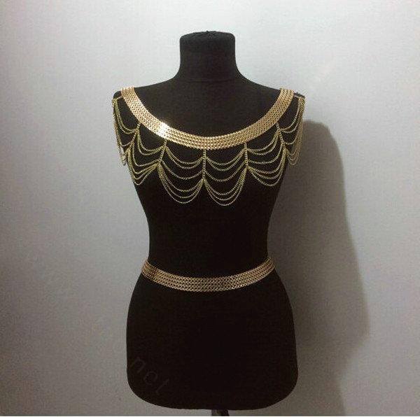 Calssic Alloy Shoulder Necklace Showgirl Multi layer Wave Tassel Body Chains Jewelry - Sliver