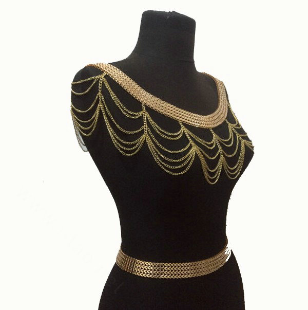 Calssic Alloy Shoulder Necklace Showgirl Multi layer Wave Tassel Body Chains Jewelry - Sliver