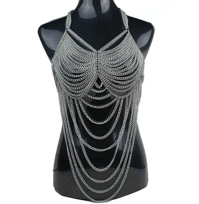 Calssic Belly Waist Body Chain Halter Bra Lingerie Dress Decor Necklace Jewelry - Gold