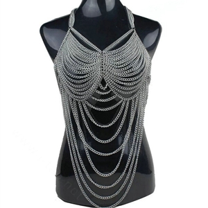 Calssic Belly Waist Body Chain Halter Bra Lingerie Dress Decor Necklace Jewelry - Gray
